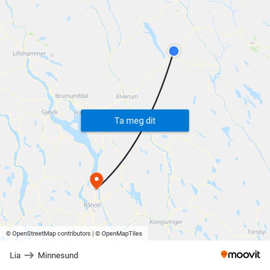 Lia to Minnesund map