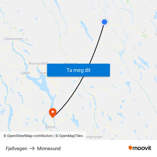 Fjellvegen to Minnesund map