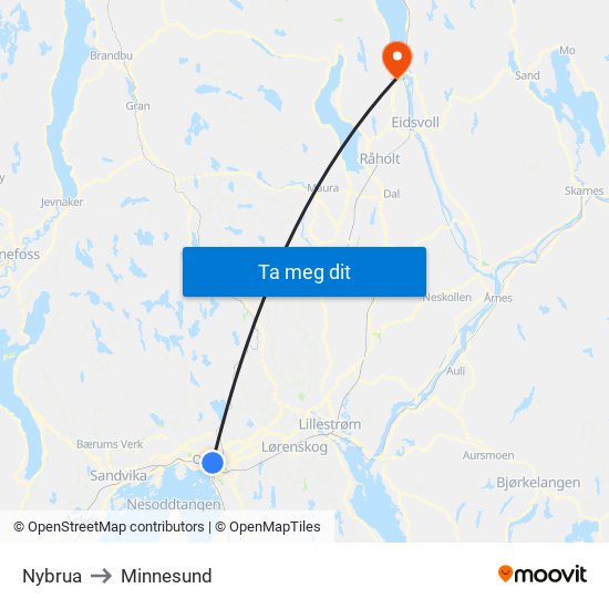 Nybrua to Minnesund map