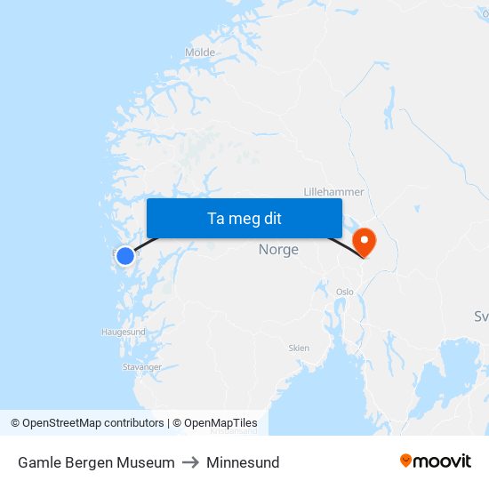 Gamle Bergen Museum to Minnesund map