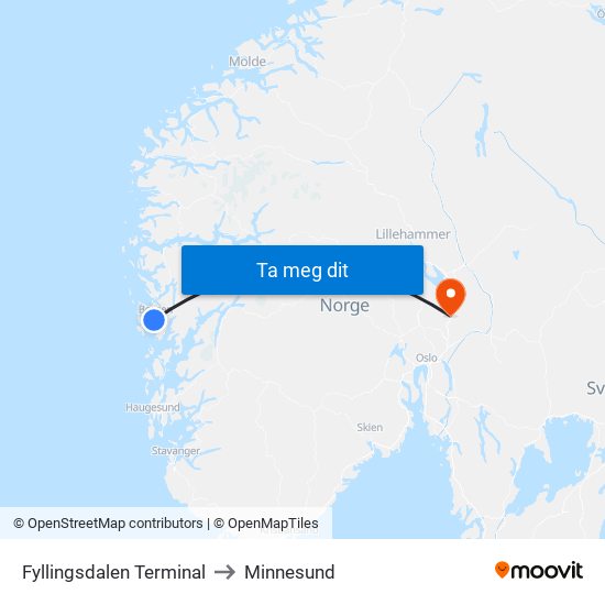 Fyllingsdalen Terminal to Minnesund map