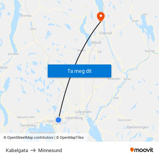 Kabelgata to Minnesund map