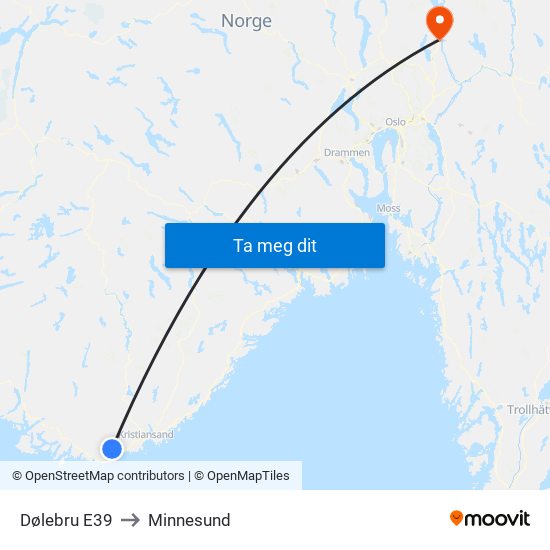Dølebru E39 to Minnesund map