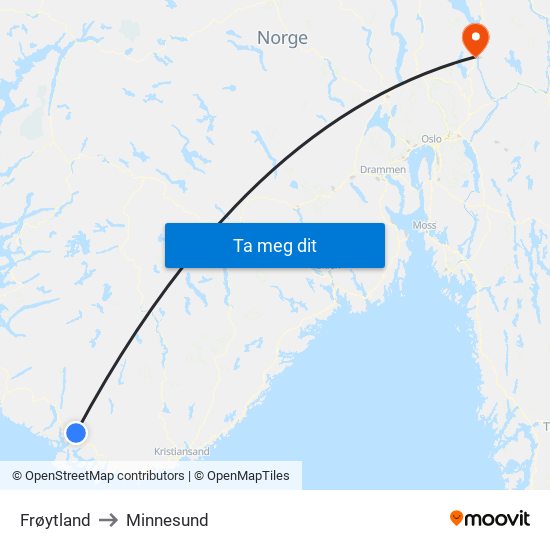 Frøytland to Minnesund map