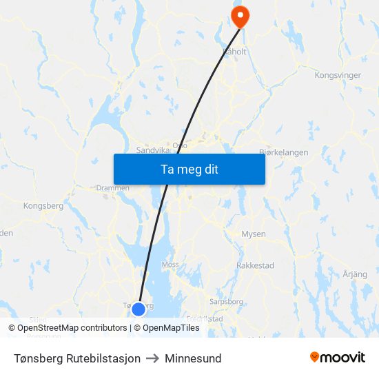 Tønsberg Rutebilstasjon to Minnesund map