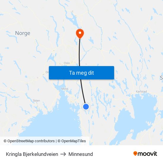 Kringla Bjerkelundveien to Minnesund map