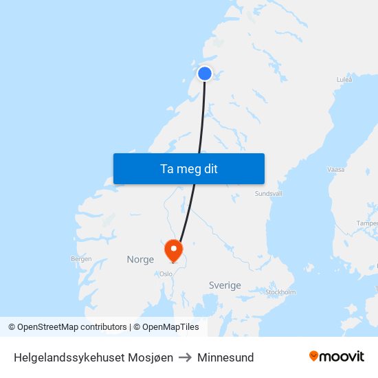 Helgelandssykehuset Mosjøen to Minnesund map