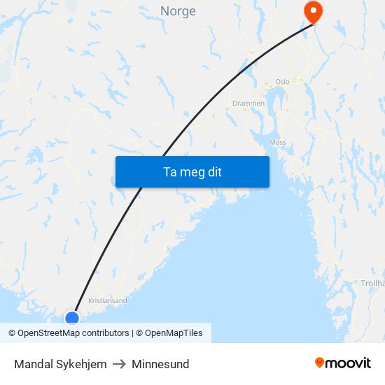 Mandal Sykehjem to Minnesund map