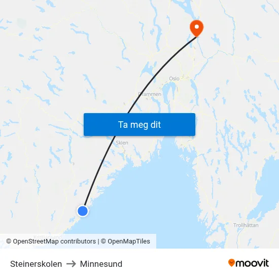 Steinerskolen to Minnesund map