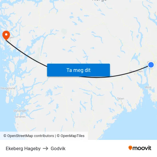 Ekeberg Hageby to Godvik map