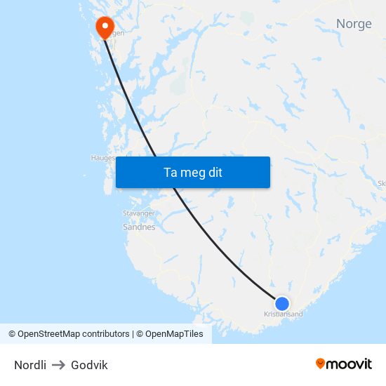 Nordli to Godvik map