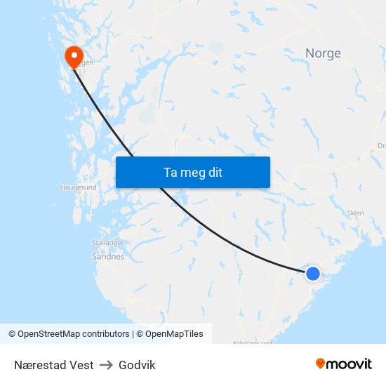 Nærestad Vest to Godvik map