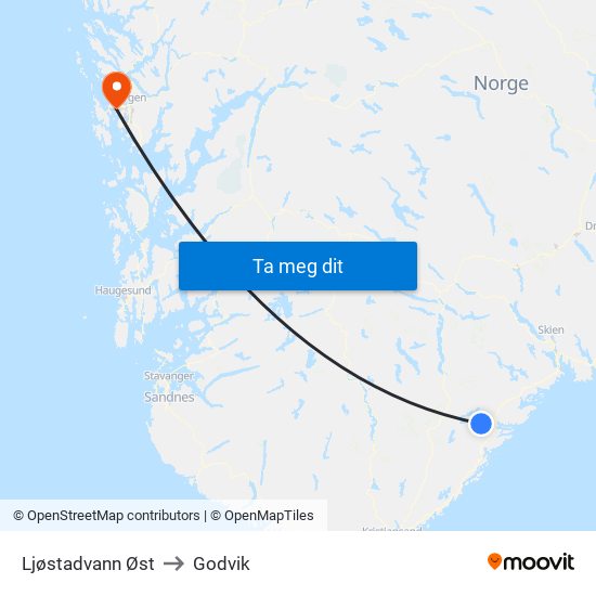 Ljøstadvann Øst to Godvik map