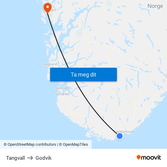 Tangvall to Godvik map