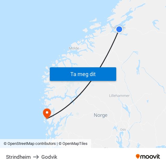 Strindheim to Godvik map