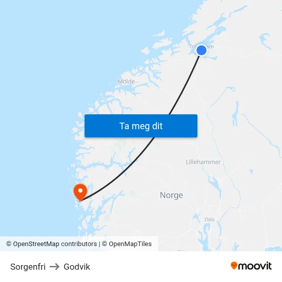Sorgenfri to Godvik map
