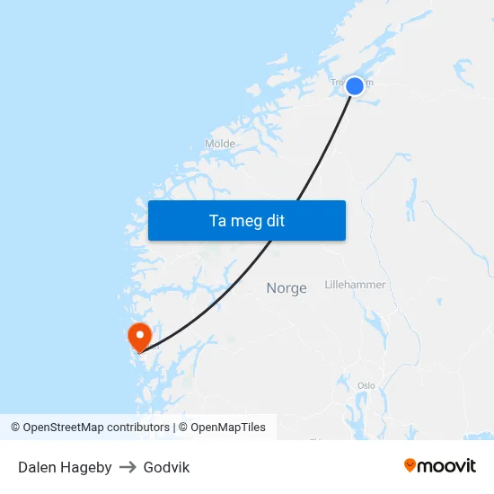 Dalen Hageby to Godvik map