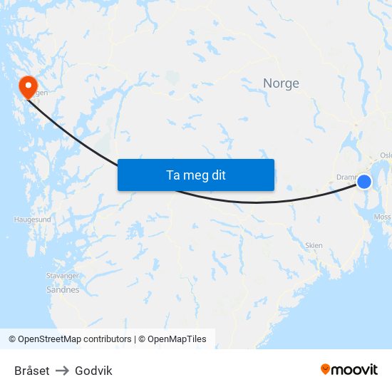 Bråset to Godvik map