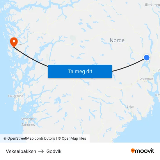 Veksalbakken to Godvik map