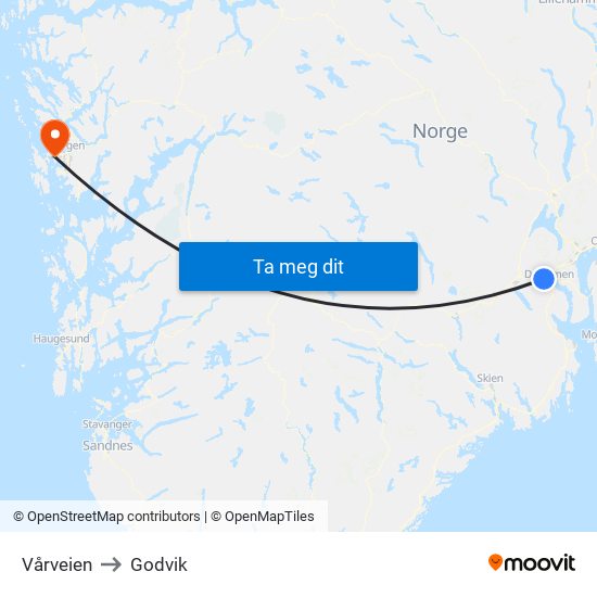 Vårveien to Godvik map