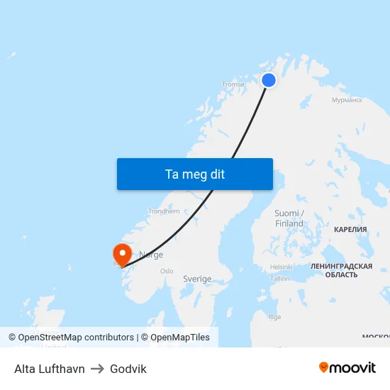 Alta Lufthavn to Godvik map