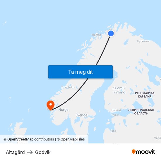 Altagård to Godvik map