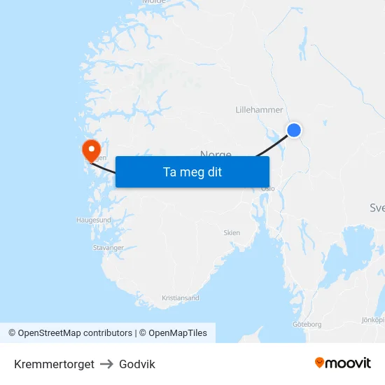 Kremmertorget to Godvik map