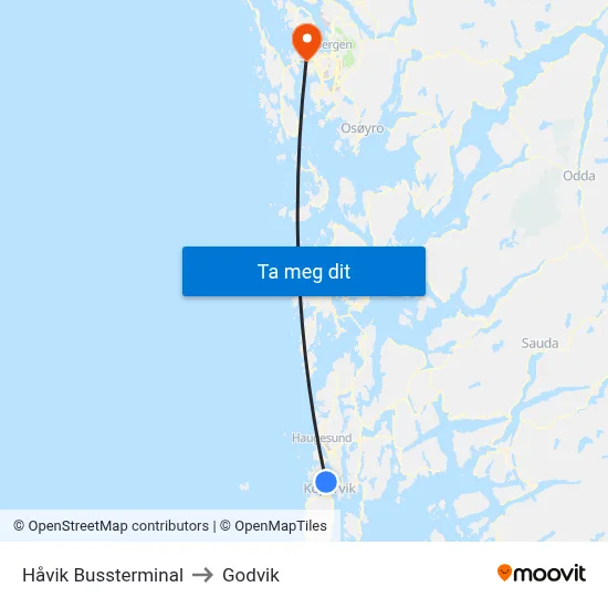 Håvik Bussterminal to Godvik map