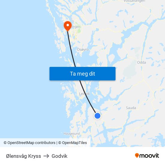 Ølensvåg Kryss to Godvik map
