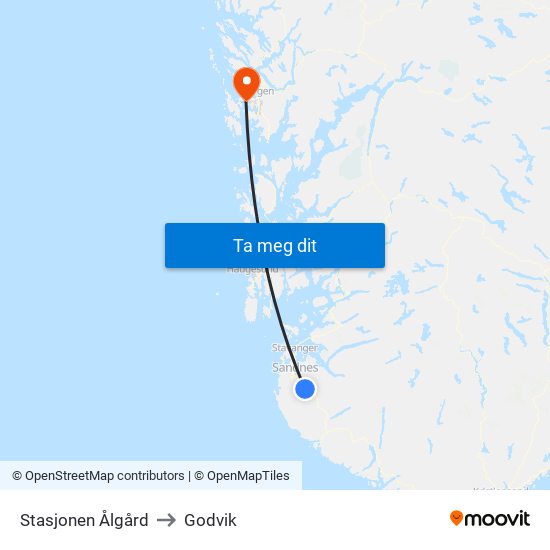 Stasjonen Ålgård to Godvik map
