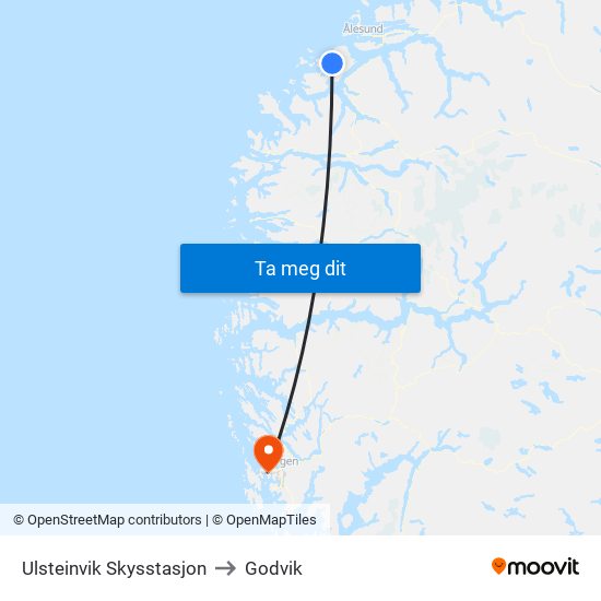 Ulsteinvik Skysstasjon to Godvik map