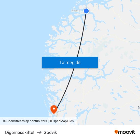 Digernesskiftet to Godvik map