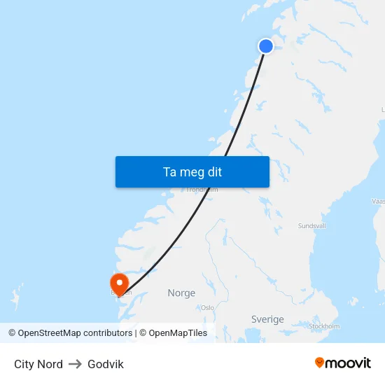 City Nord to Godvik map