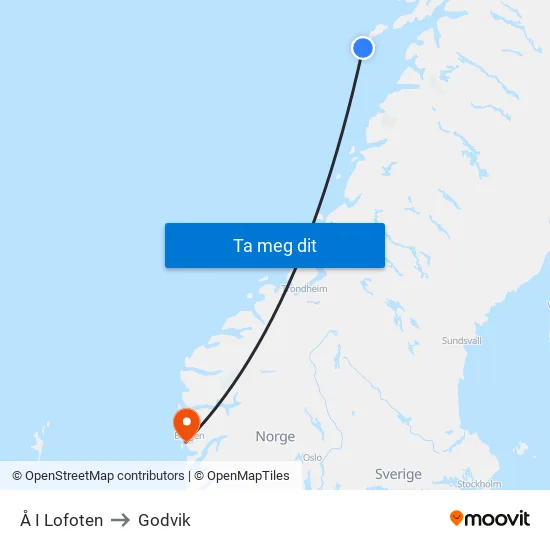 Å I Lofoten to Godvik map