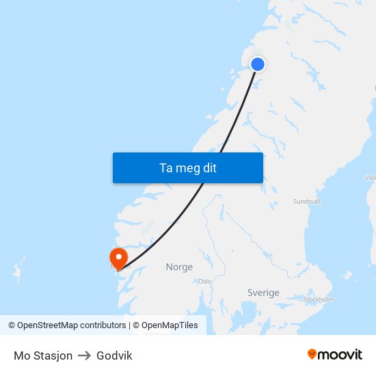 Mo Stasjon to Godvik map