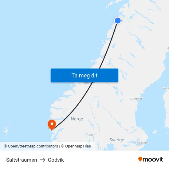 Saltstraumen to Godvik map