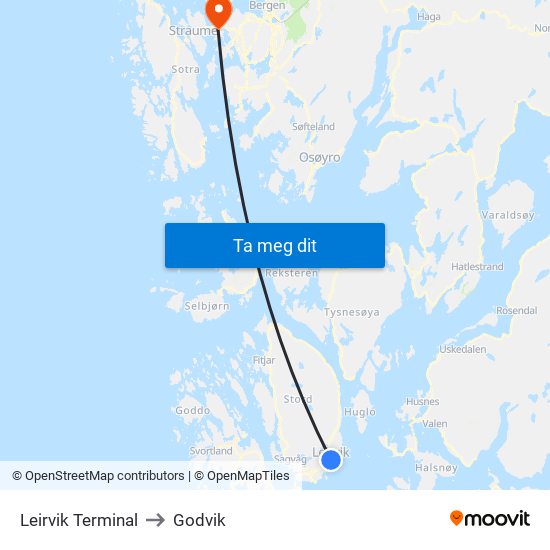 Leirvik Terminal to Godvik map