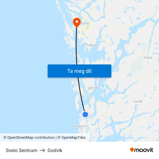 Sveio Sentrum to Godvik map