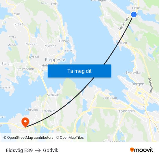 Eidsvåg E39 to Godvik map