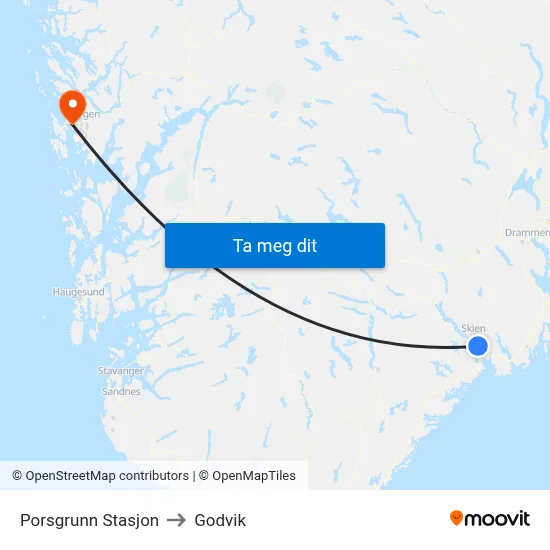 Porsgrunn Stasjon to Godvik map