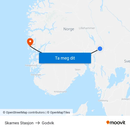 Skarnes Stasjon to Godvik map