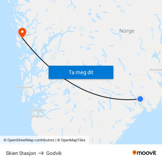 Skien Stasjon to Godvik map