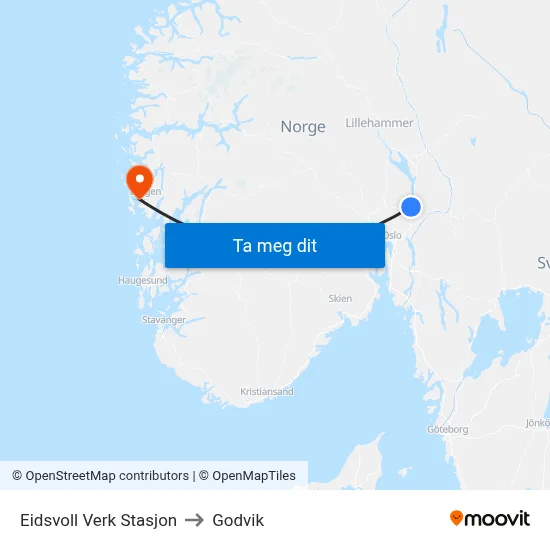 Eidsvoll Verk Stasjon to Godvik map
