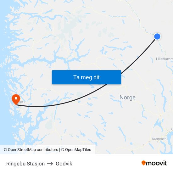 Ringebu Stasjon to Godvik map