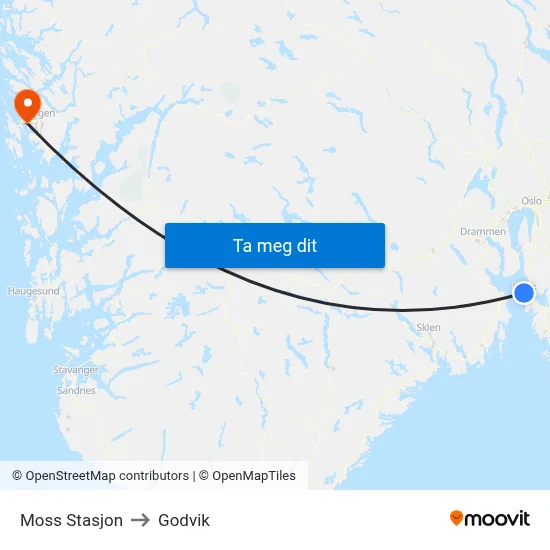 Moss Stasjon to Godvik map