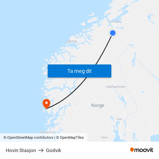 Hovin Stasjon to Godvik map