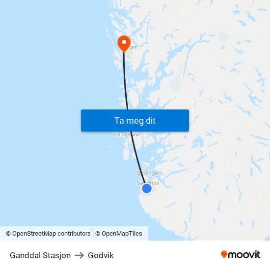 Ganddal Stasjon to Godvik map