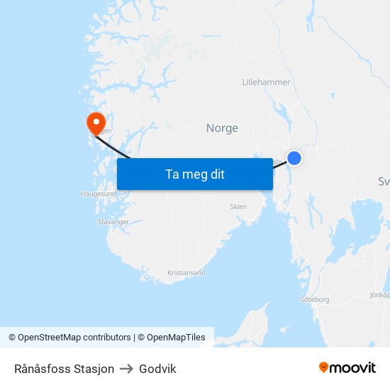 Rånåsfoss Stasjon to Godvik map