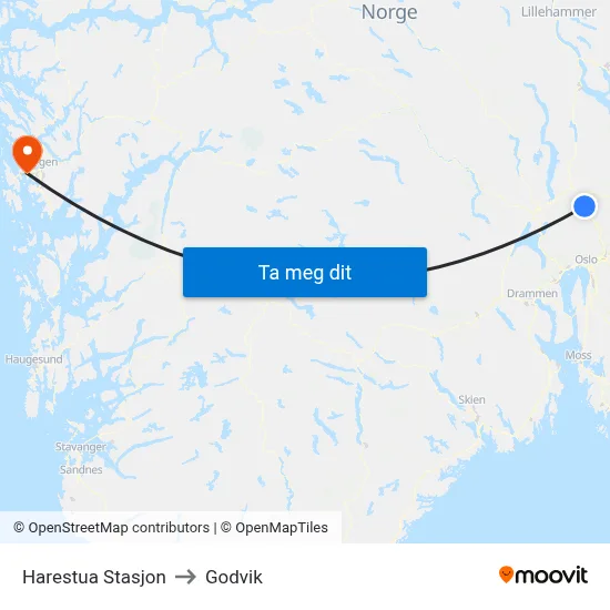 Harestua Stasjon to Godvik map