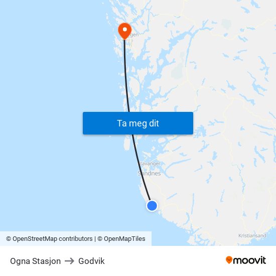 Ogna Stasjon to Godvik map